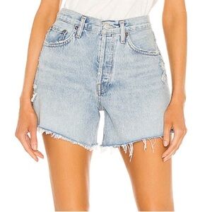 AGOLDE Parker Long Shorts in Distressed Parade Blue